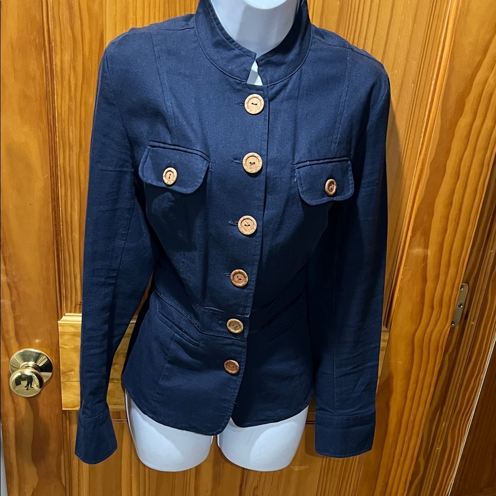 Chadwicks Navy Lightweight Military Style Jacket with Wooden Buttons - Picture 8 of 15